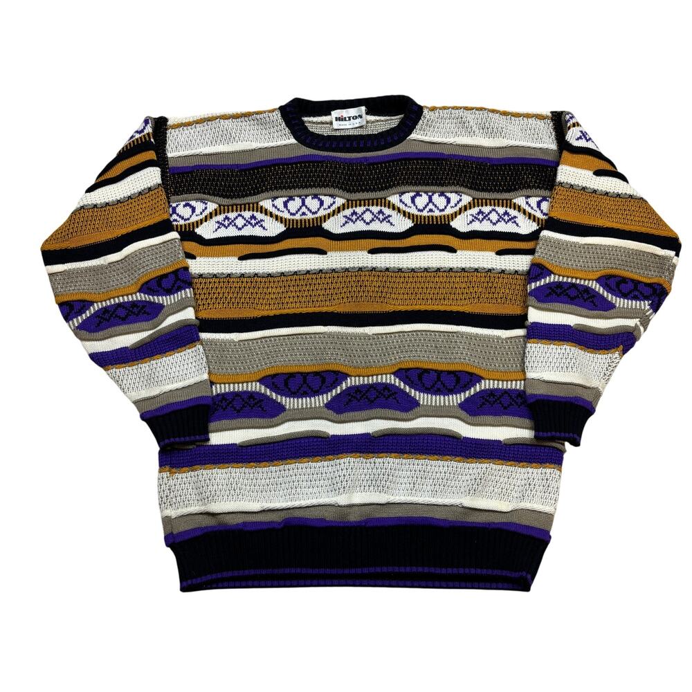 Vintage Hilton 3D Knit Abstract Sweater Men's XL Eclectic Grandpa Dad